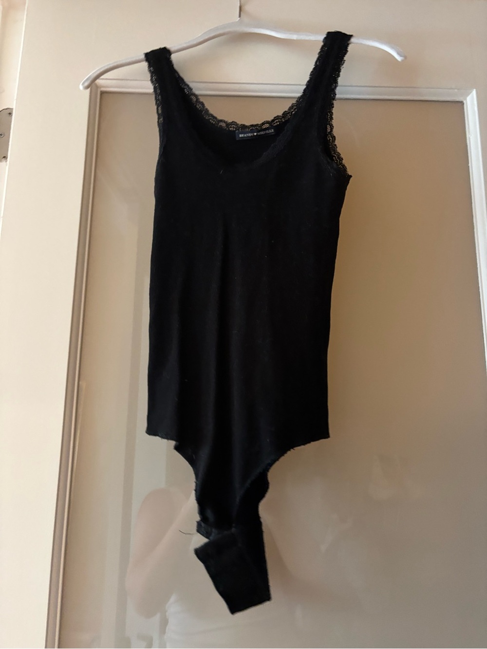Brandy Melville Black Lace-Trim Tank Bodysuit